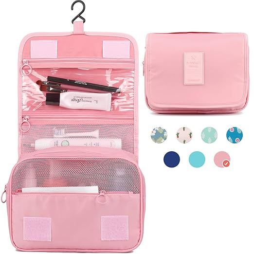 Hanging Travel Toiletry Bag Cosmetic Make up Organizer for Women and Girls Waterproof (Pink) | Amazon (US)