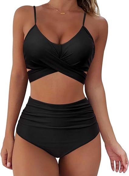 SUUKSESS Women Wrap Bikini Set Push Up High Waisted 2 Piece Swimsuits | Amazon (US)