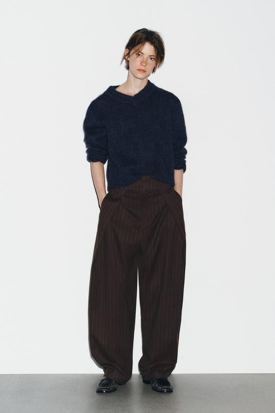 BALLOON STRIPED PLEATED PANTS | Zara US