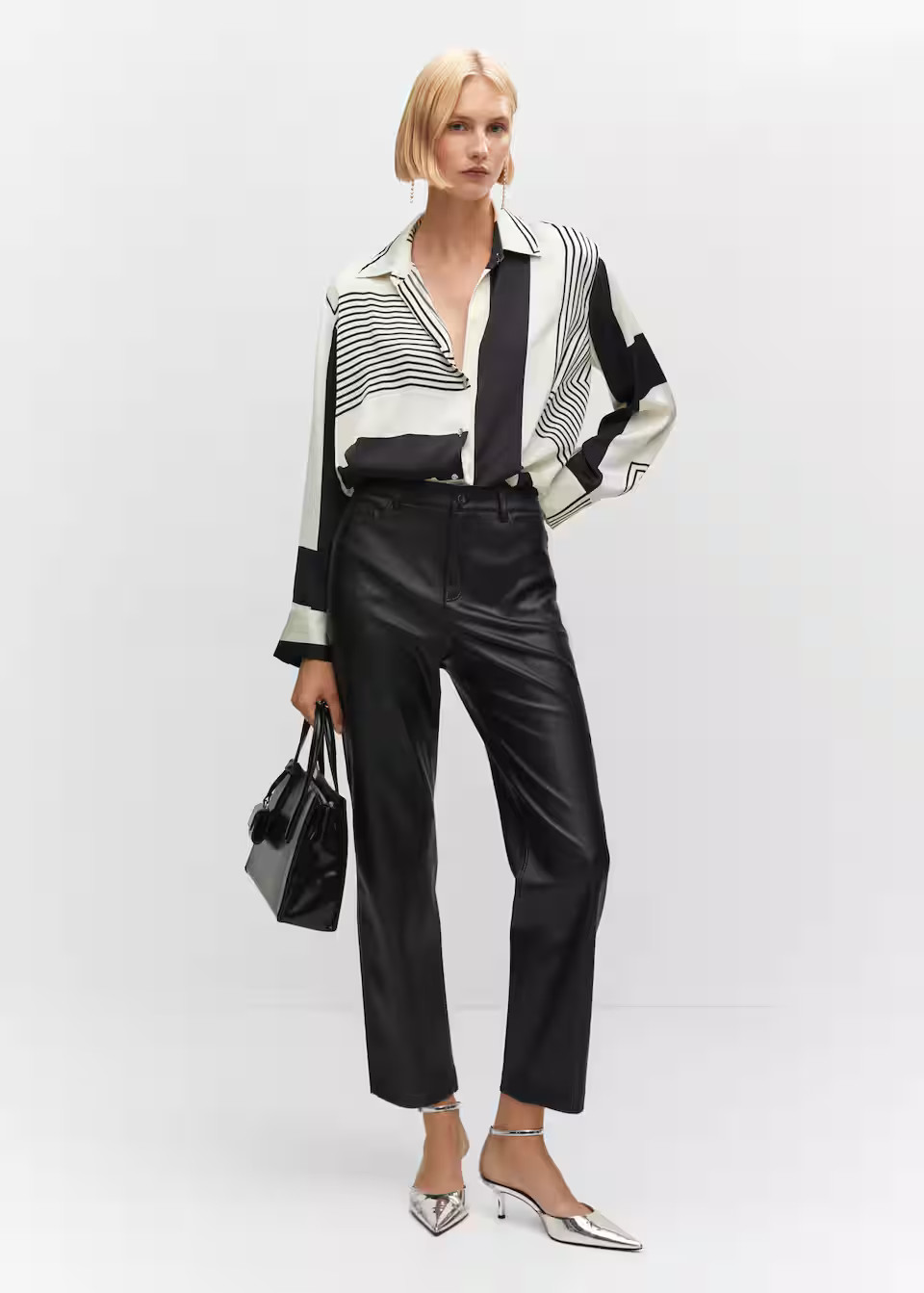 Leather-effect straight trousers -  Women | Mango United Kingdom | MANGO (UK)