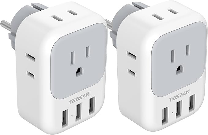 Type E F Plug Adapter 2 Pack, TESSAN Germany France Power Adapter, Schuko Outlet Converter with 4... | Amazon (US)