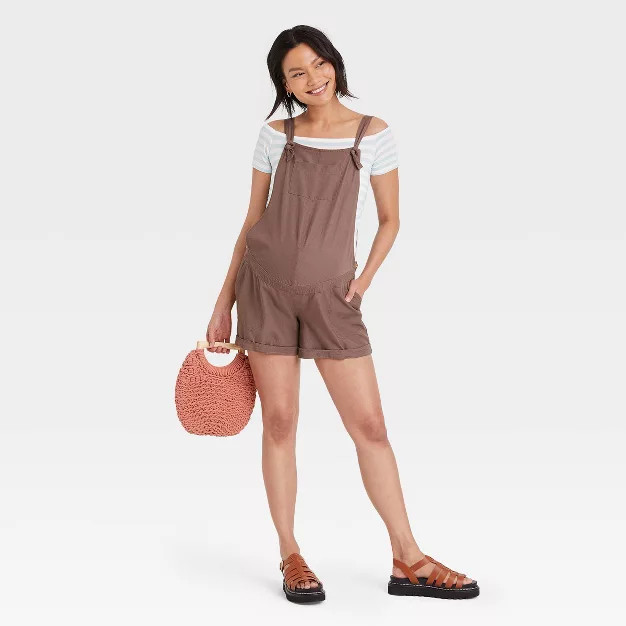 Twill Maternity Shortalls - Isabel Maternity by Ingrid & Isabel™ Dark Brown | Target