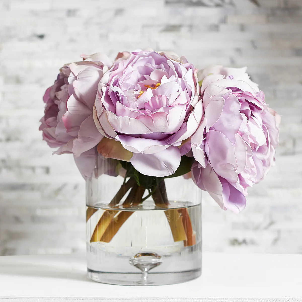 Lavender Real Touch Peony Floral Arrangement in Clear Glass Vase | Darby Creek Trading