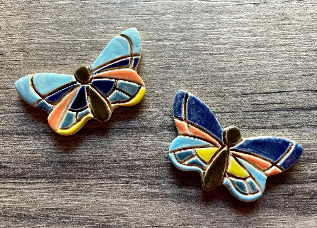 Handmade Ceramic Pair of Colourful Butterflies Mosaic Tile Set, Add a Unique Touch to Your Own Mo... | Etsy (US)