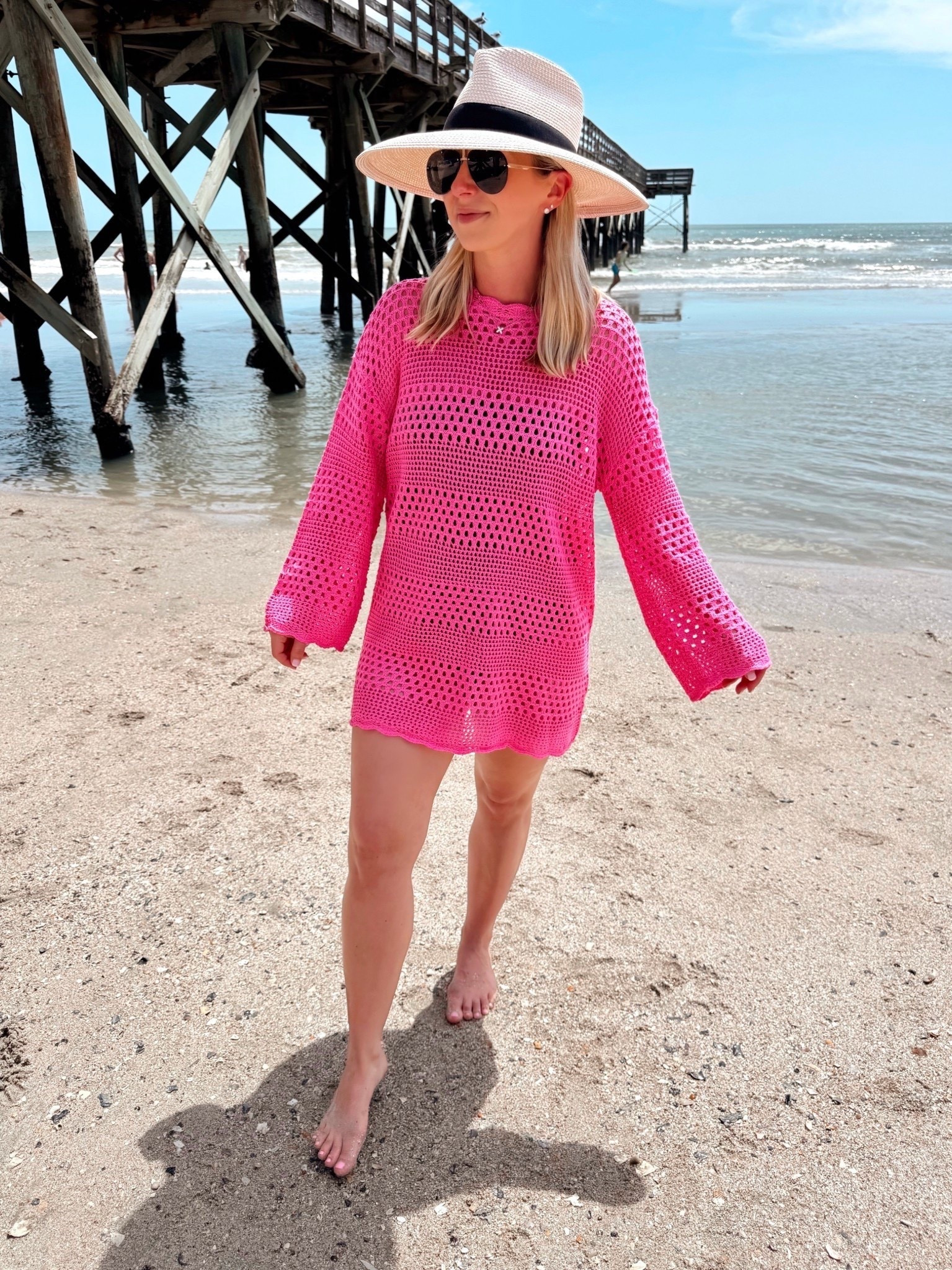 Favorite crochet swim coverup I have in several colors in the long sleeve and short sleeve! I wear size medium so it’s a little longer! 🩷 Hat is worth the splurge! It’s extremely well made! 

Eric Javits hat, straw hat, vacation outfits, swim coverup, beach 

#LTKSwim #LTKmomlife #LTKTravel