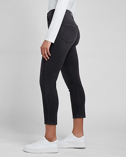Super High Waisted Black Knit Mom Jeans | Express