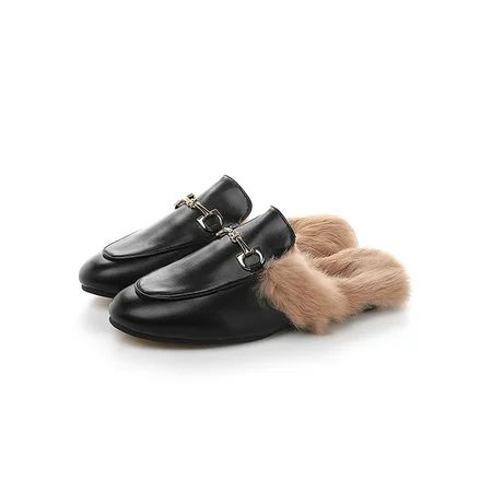 SIMANLAN Mules for Women Flats Faux fur Winter Warm Casual Work Business Office Dress Shoes Black 7 | Walmart (US)