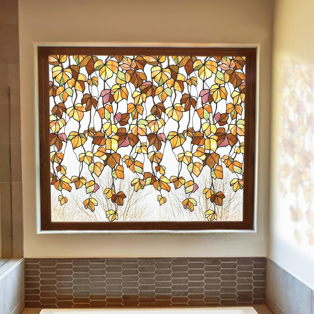 Original Hand Drawn Stained Glass Window Cling Haing Plants，Summer Transparent Window Film for ... | Amazon (US)