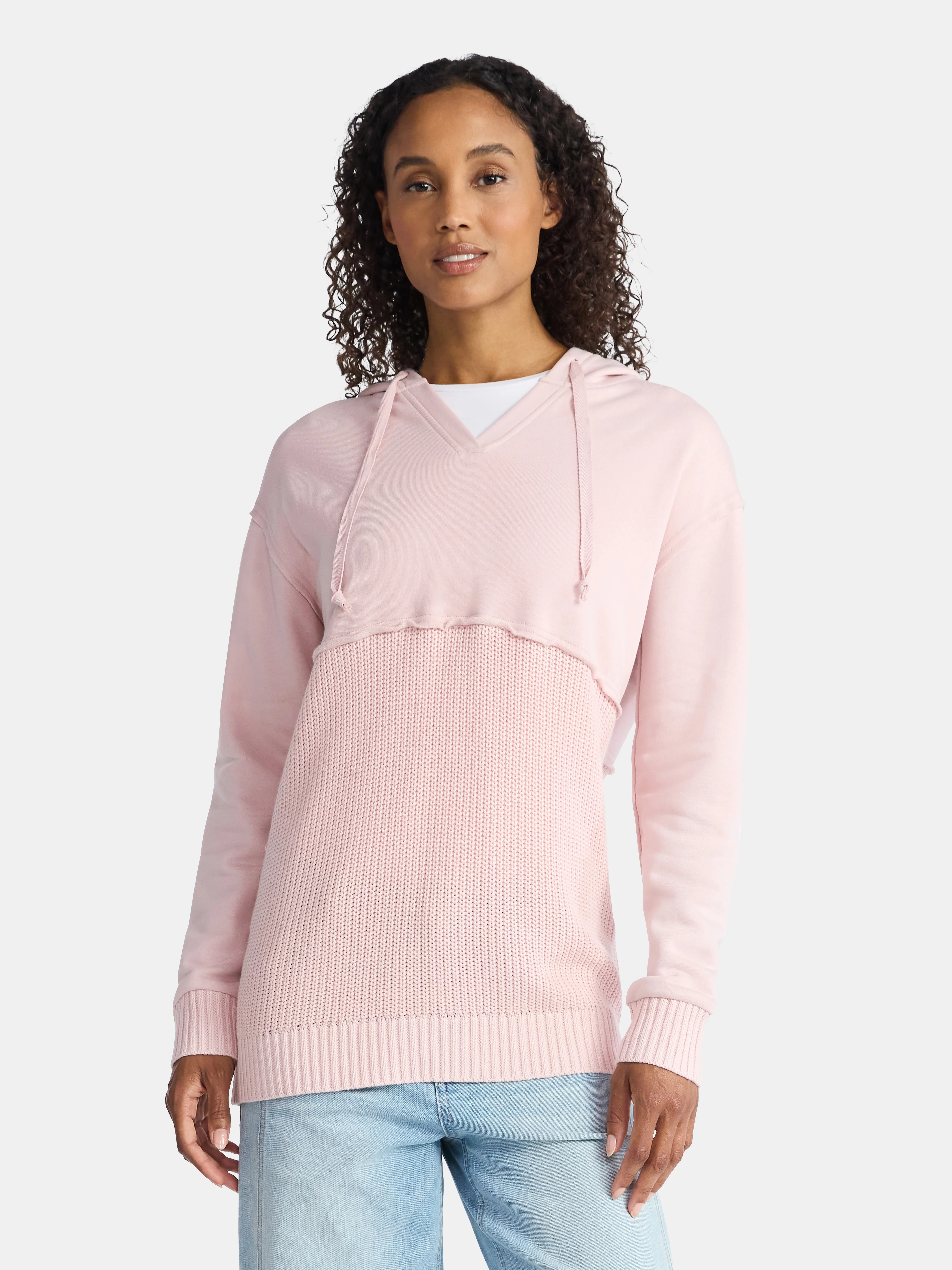 Time and Tru Women's Mixed Media Hoodie, Sizes XS-XXXL | Walmart (US)