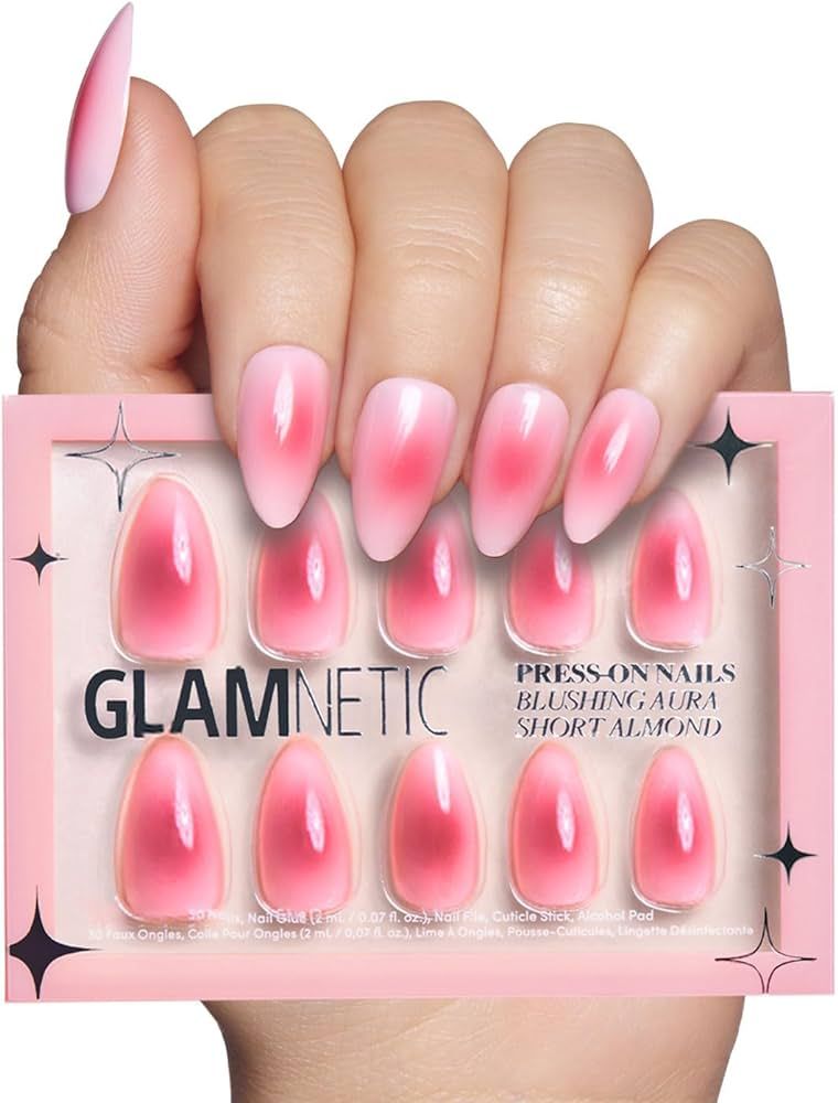 Glamnetic Press On Nails - Blushing Aura | Short Almond Trendy Pink with Ombre Center Nails in a Glossy Finish | 15 Sizes - 30 Nail Kit with Glue | Amazon (US)