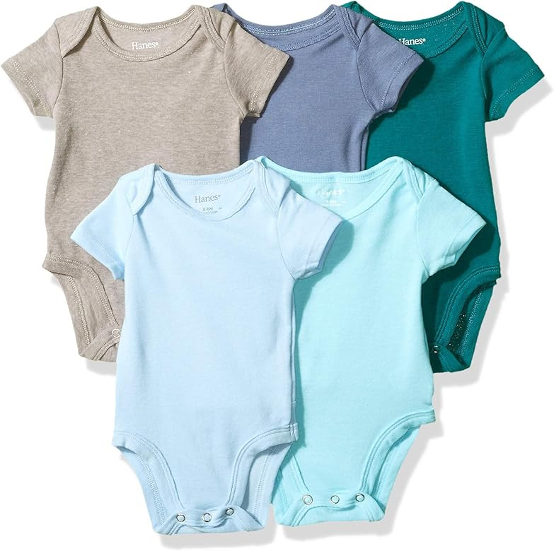 Amazon.com: Hanes Ultimate Baby Flexy 5 Pack Short Sleeve Bodysuits, Blues, 6-12 Months: Clothing | Amazon (US)