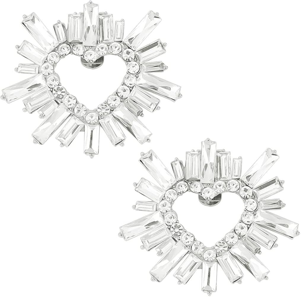 FINGERINSPIRE 1 Pair Crystal Rhinestone Shoe Clips Heart Shape Sliver Rhinestone Shoe Buckle Deta... | Amazon (US)