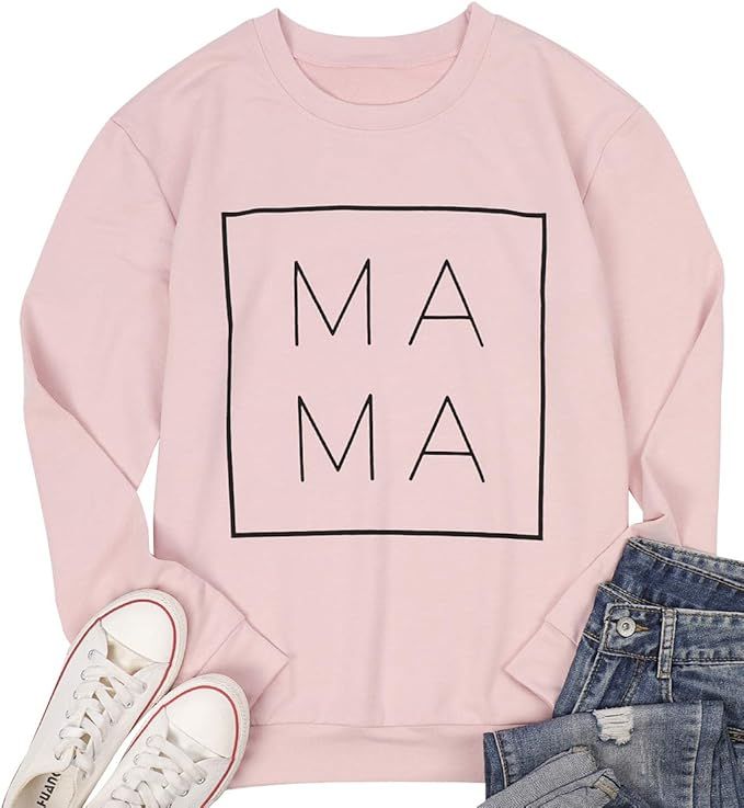 EGELEXY Mama Sweatshirt Women Funny Letter Print Mom Life Blouse Tops Casual Long Sleeve Pullover... | Amazon (US)