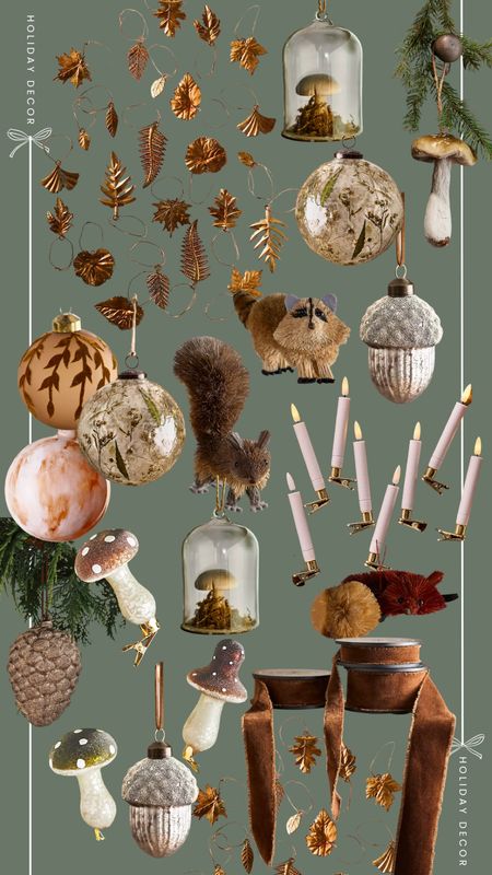 Woodland theme Christmas tree decor 🌲🐿️🍄 ornaments, ribbon, clip on candles 

#LTKhome #LTKHoliday