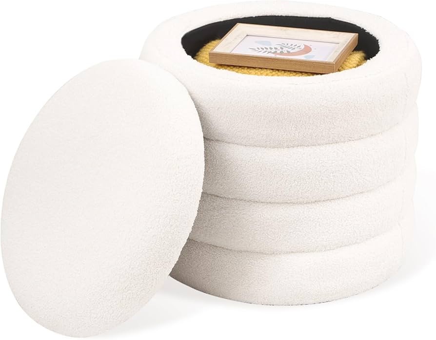 Small Ottoman Storage Sherpa Foot Rest for Couch Teddy Foot Stools Footrest Ottoman Round Foot St... | Amazon (US)