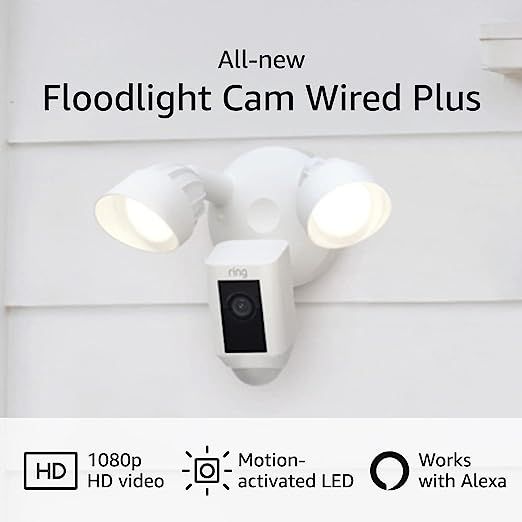 All-new Ring Floodlight Cam Wired Plus with motion-activated 1080p HD video, White (2021 release) | Amazon (US)