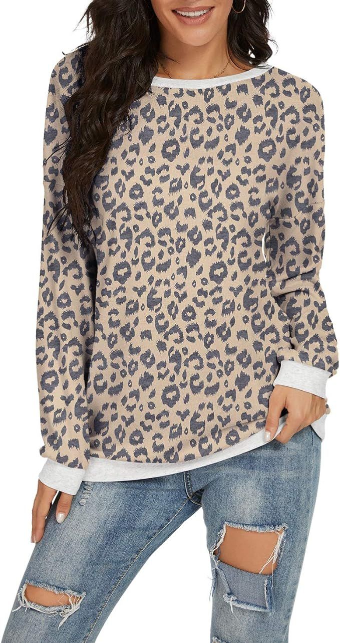 JINKESI Women's Casual Long Sleeve Color Block Round Neck Loose Fit Blouses T Shirts Sweatshirts ... | Amazon (US)
