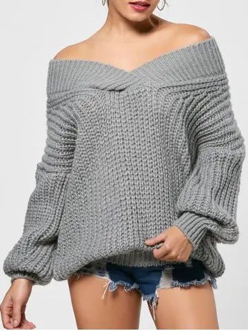 Chunky Drop Shoulder Surplice Sweater | Rosegal US