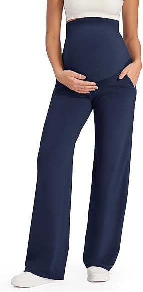 G4Free Maternity Pants Over The Belly Yoga Dress Work Pregnancy Pants Stretchy Lounge Wide Leg Tr... | Amazon (US)