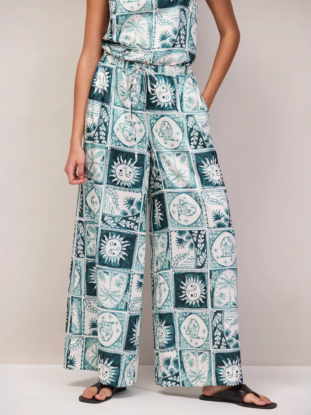 Petite Blue Zodiac Print Trousers | Ro&Zo