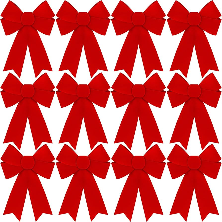 12 PCS Christmas Bows for Tree, 9 x12 in Large PVC Bows for Christmas Decorations Indoor, Red Pla... | Amazon (US)
