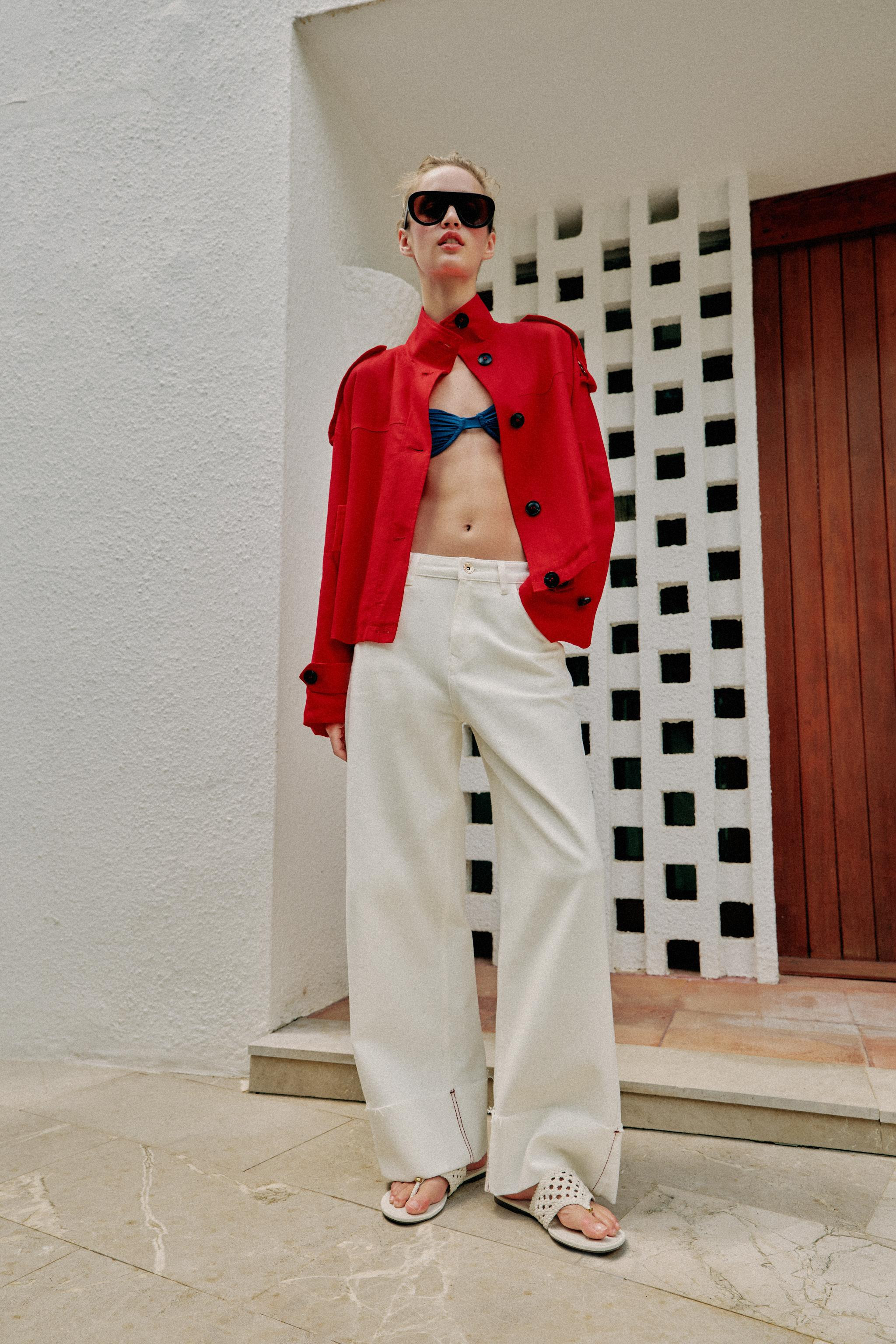 HIGH COLLAR LINEN JACKET | Zara US