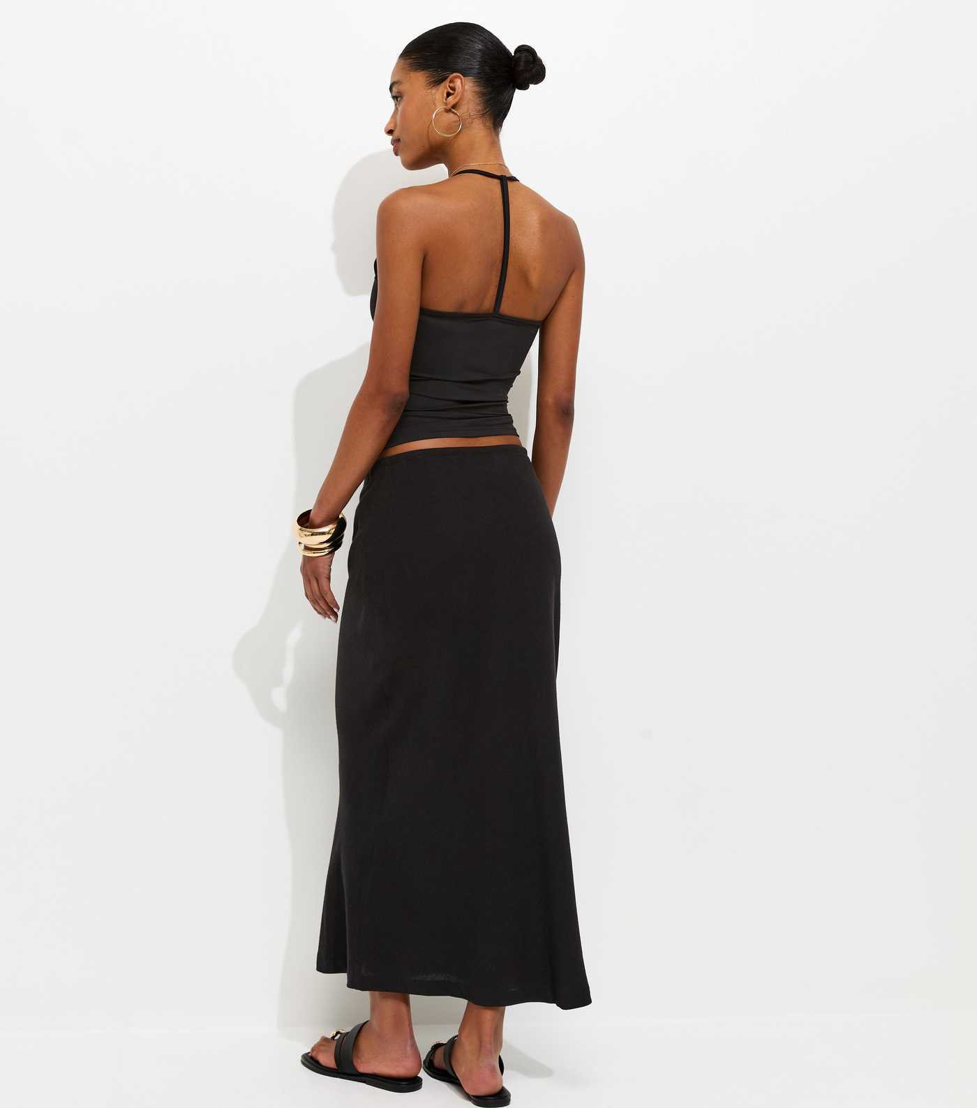 Black Linen Look Bias Cut Midi Skirt | New Look | New Look (UK)