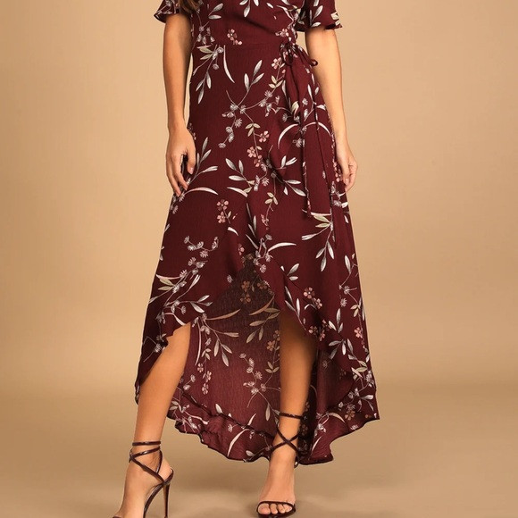 Floral Burgundy Wrap Dress | Poshmark