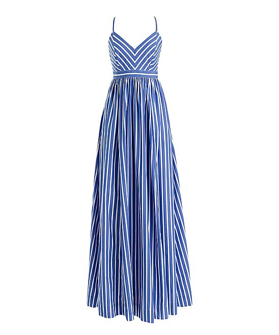 J.Crew Women's Maxi Dresses WHITE - White & Blue Stripe Drapey Spaghetti-Strap Maxi Dress - Women | Zulily