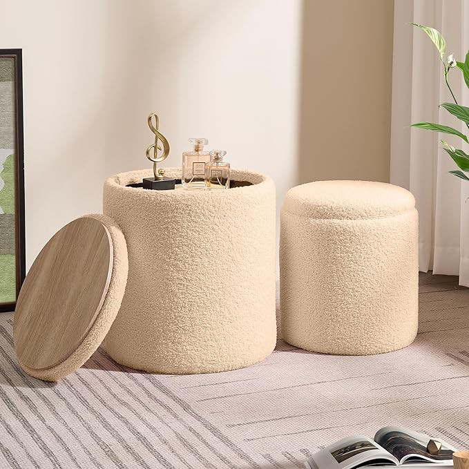 Sam Legend Round Boucle Ottoman with Storage Set of 2,Upholstered Vanity Stool Foot Rest with Rem... | Amazon (US)
