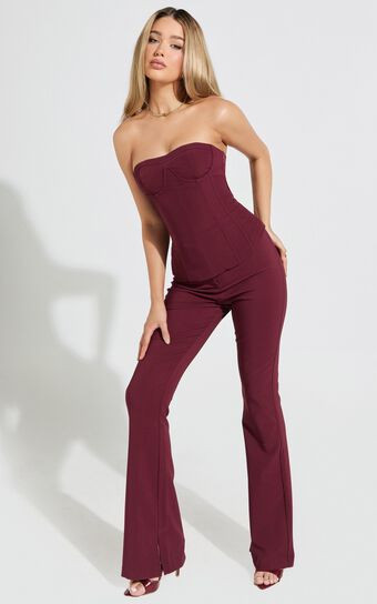 Irene Pants - Mid Rise Split Hem Bootleg Pants in Wine | Showpo (US, UK & Europe)