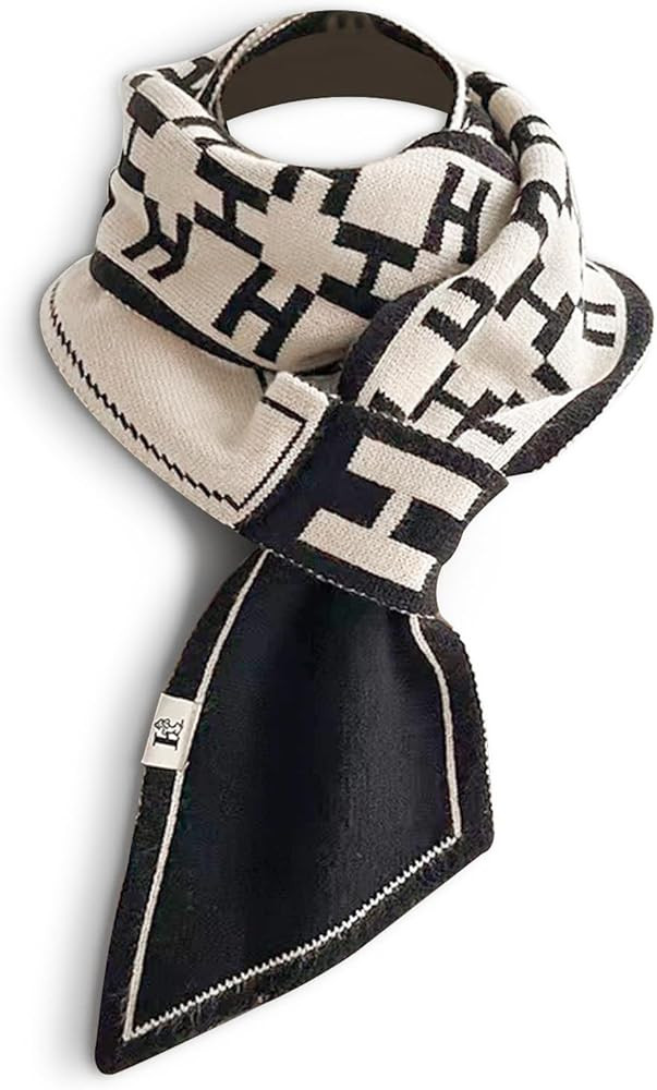 Skinny Knitted Scarf Women Winter Pull-Through Design Plaid Letter Pattern Narrow Long Neckerchie... | Amazon (US)