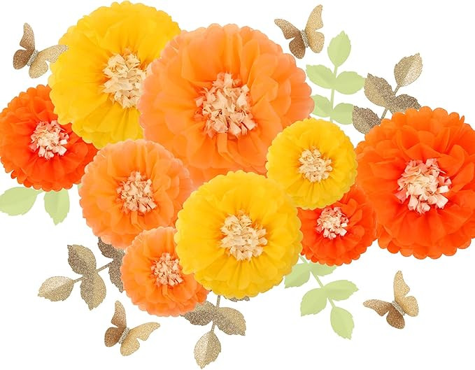 Fonder Mols Yellow Orange Gold Tissue Paper Flowers Tissue Pom Poms Blooms for Little Cutie Baby ... | Amazon (US)