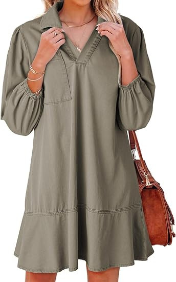 Dokotoo Denim Dress for Women Fall 3/4 Puff Sleeve Babydoll Jean Dress | Amazon (US)