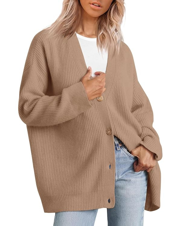 LILLUSORY Women's Cardigan 2023 Open Front Oversized Button Lightweight Sweaters V Neck Loose Car... | Amazon (US)