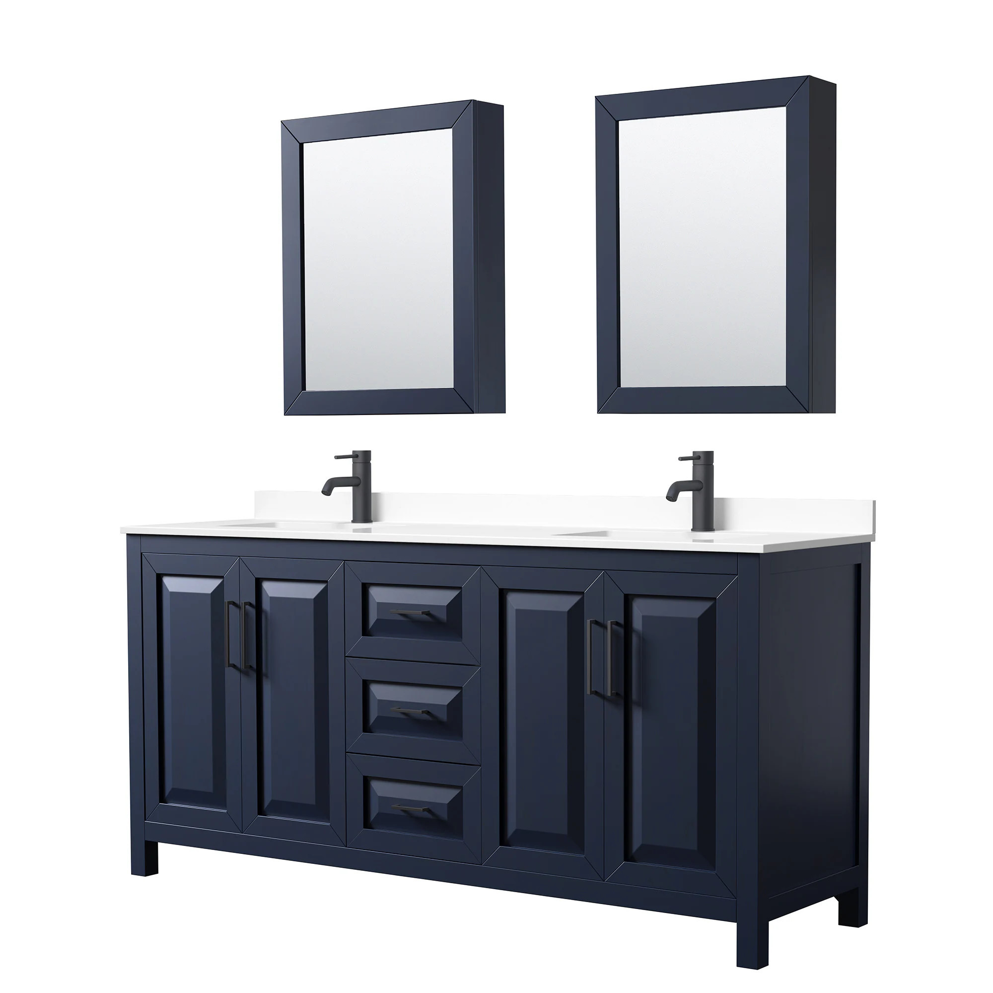 Wyndham Collection Daria 72-in Dark Blue with Matte Black Trim Undermount Double Sink Bathroom Vanity with White Cultured Marble Cultured Marble Top | Lowe's