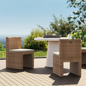 Concrete Pedestal Outdoor Dining Table & Westport Dining Chairs Set | West Elm (US)