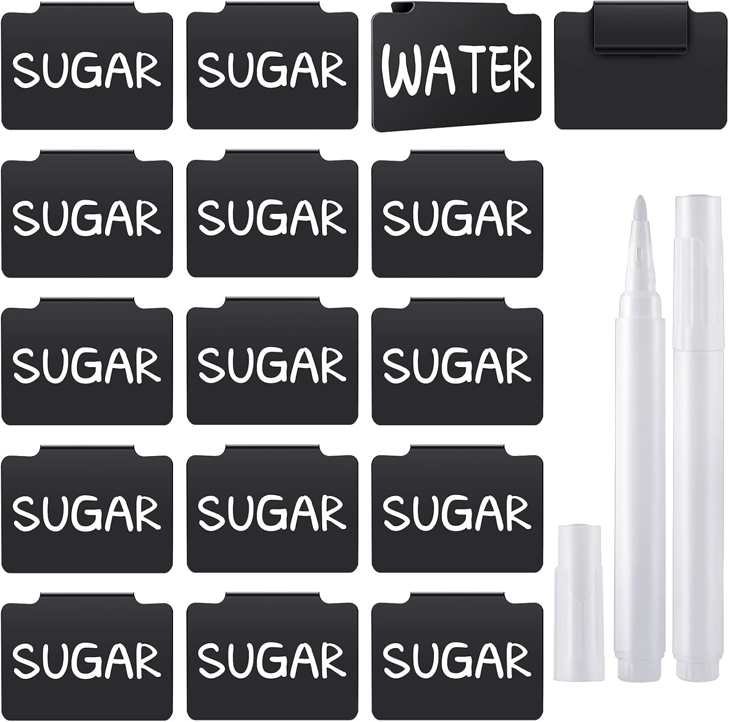 18 Pcs Plastic Basket Bin Label Clip on Removable Basket Label Clip with White Chalk Markers for Kitchen Pantry Storage Fabric Box Hanging Bin | Amazon (US)