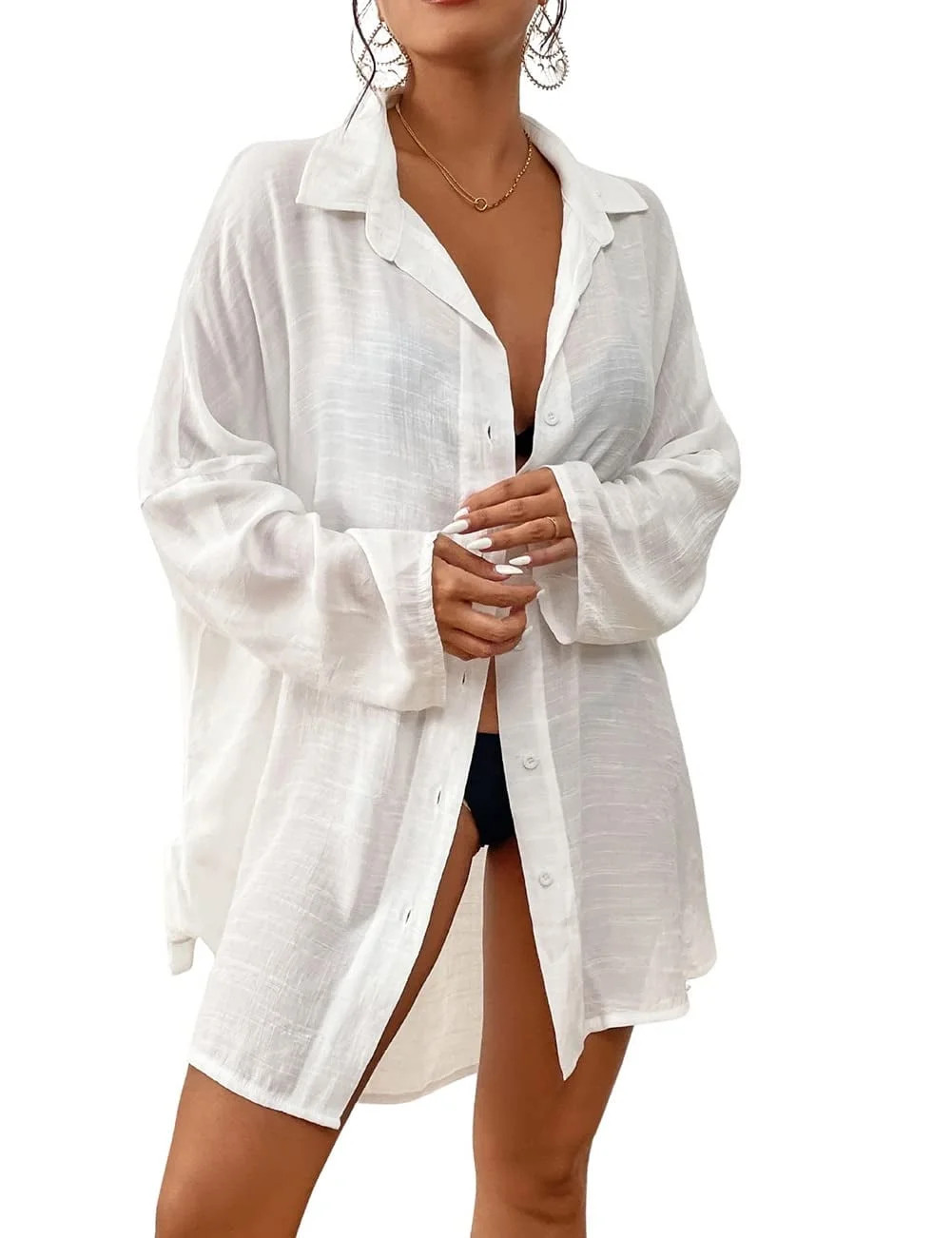 Bsubseach Blouse Tops Swim Cover Ups for Women Button Down Beach Shirt Dress Bathing Suit Cover U... | Walmart (US)