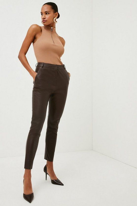 Stretch Leather Tailored Trouser | Karen Millen UK & IE