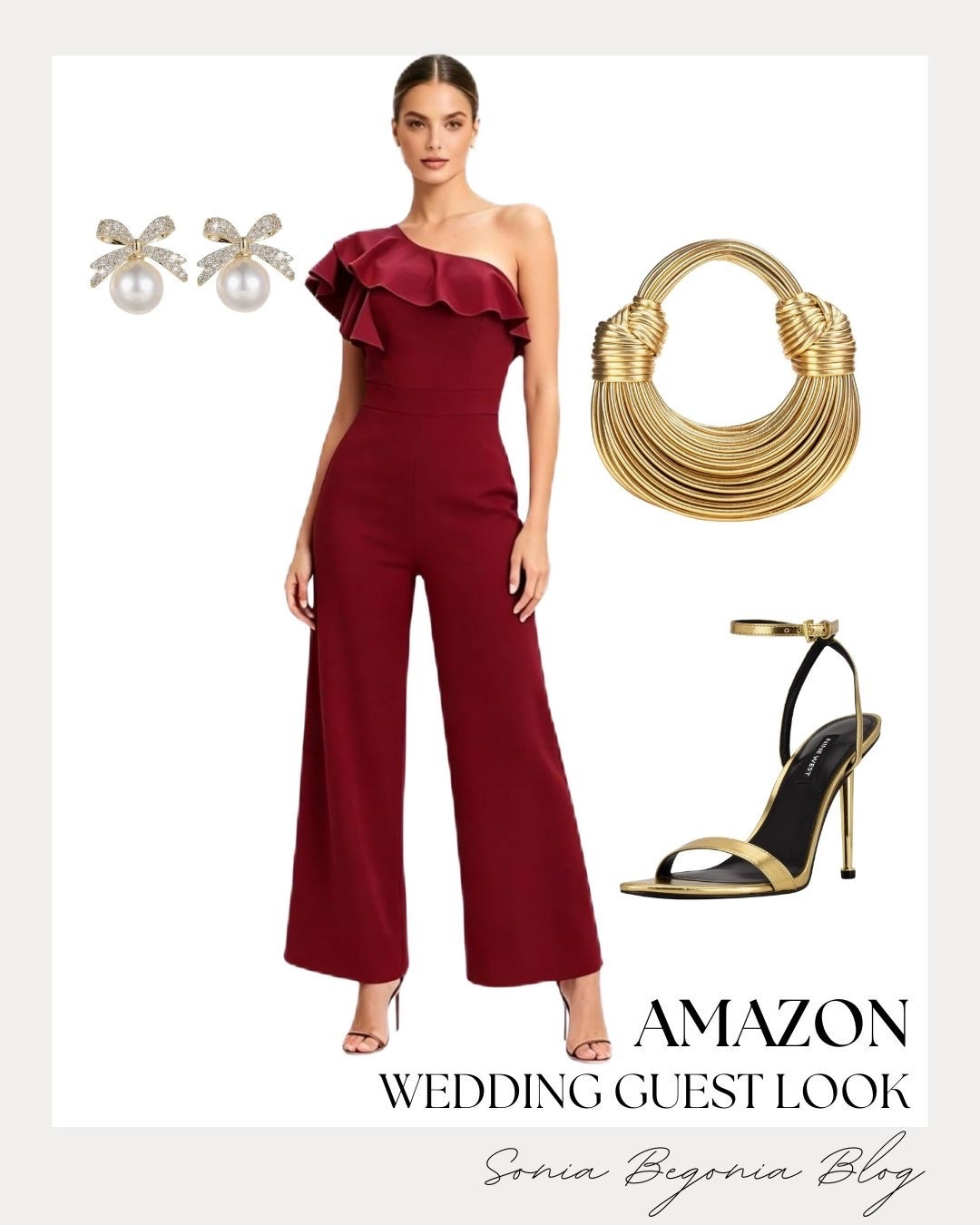 Make a statement at your next event! 🌹

This Amazon one-shoulder ruffle jumpsuit in a rich burgundy shade is the perfect mix of elegant and modern for wedding season.

Pair it with a striking gold sculptural handbag, metallic heels, and delicate bow pearl earrings. 💫

#amazonfashion #weddingguest #jumpsuitstyle #formalwear #eveninglook

#LTKootd #LTKSeasonal #LTKWedding