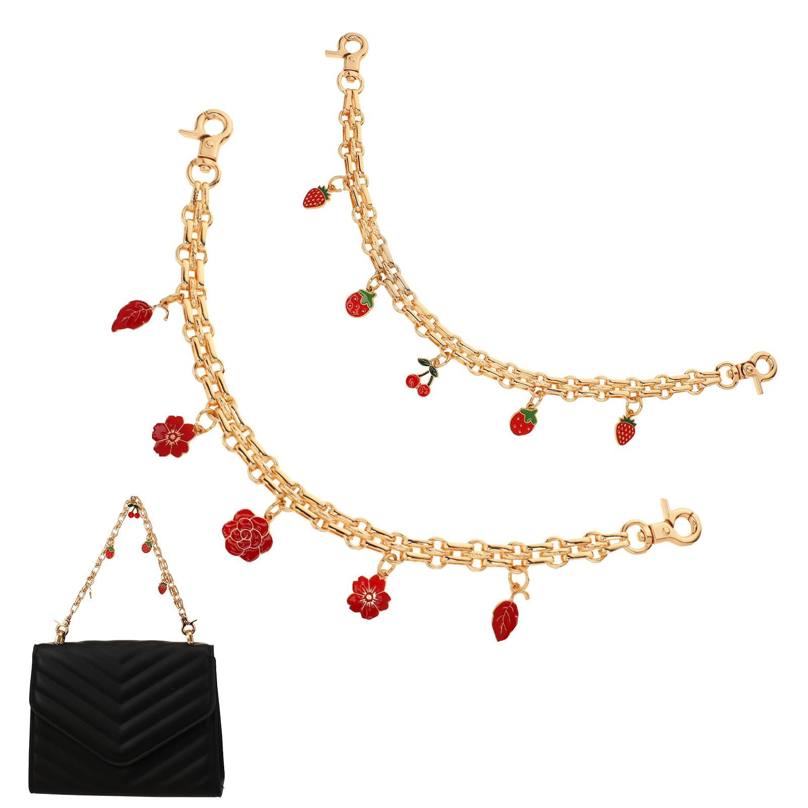 2 PCS Gold Decorative Bag Chain, Purse Chain Strap Replacement with Fruit Enamel Pendant, Replace... | Amazon (US)
