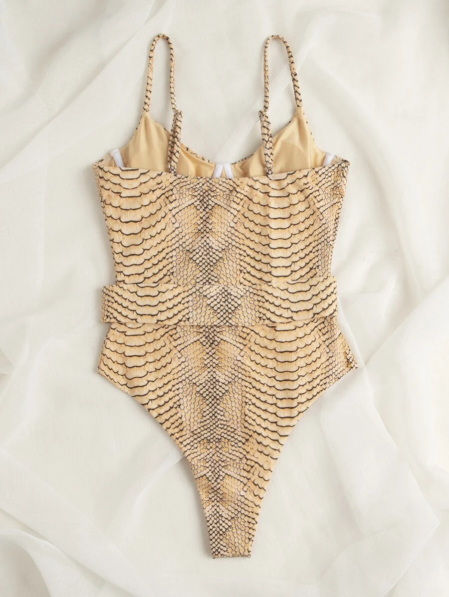 Snakeskin Underwire One Piece Swimsuit | SHEIN