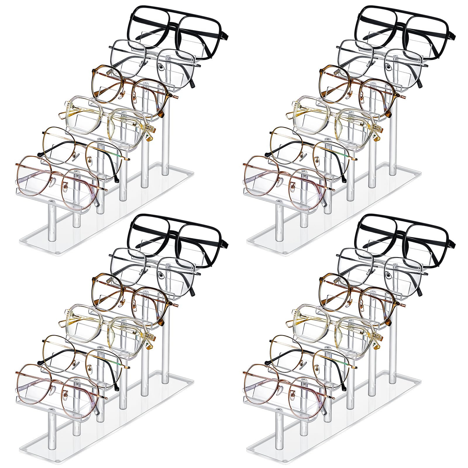 Sintuff 4 Pcs 6 Tier Acrylic Sunglasses Display Stand Clear Eyeglasses Frame Rack Sunglass Organi... | Amazon (US)