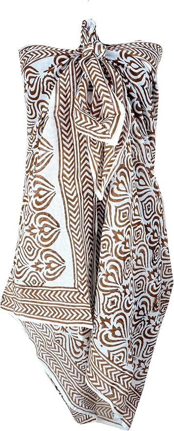 100% Cotton Block Print Sarong - Women's Swimsuit Wrap Cover-Up, Long Beachwear & Resort Apparel | Amazon (US)