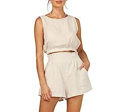 Eurivicy Women's 2 Piece Outfits Sleeveless Crop Tank Top and High Waist Pocketed Shorts Loose Su... | Amazon (US)