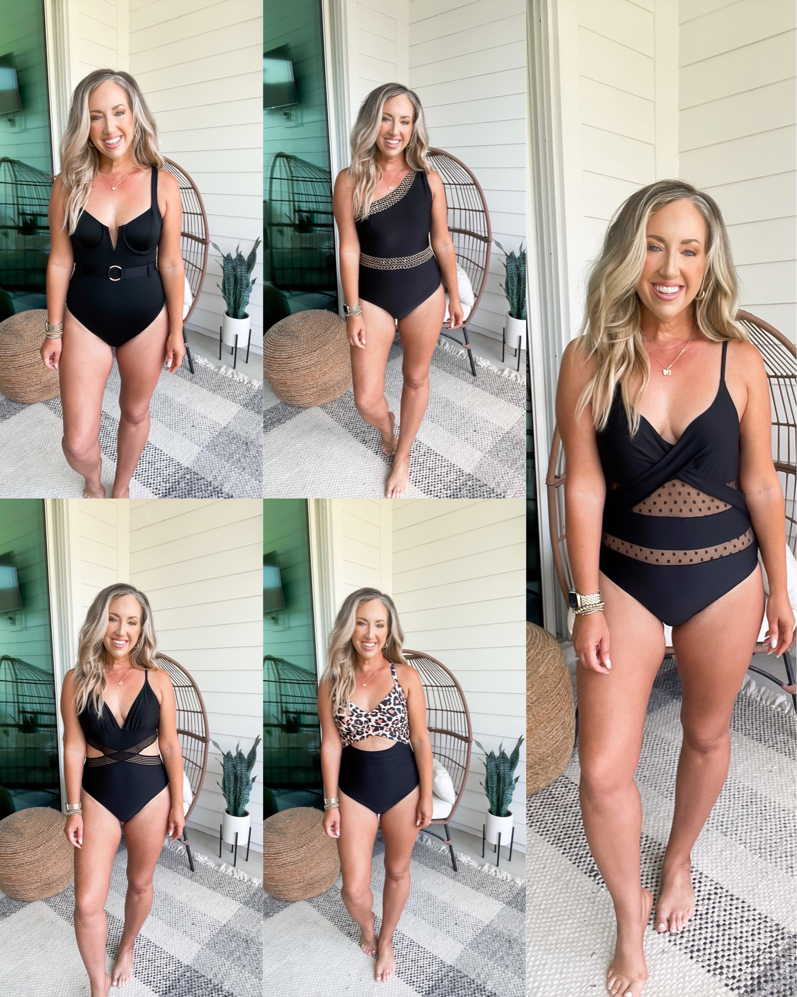 Amazon fashion amazon finds one piece swimsuit swimwear bathing suit size medium all full butt coverage 
5’2 1/2 135 lbs 

#LTKunder50 #LTKswim