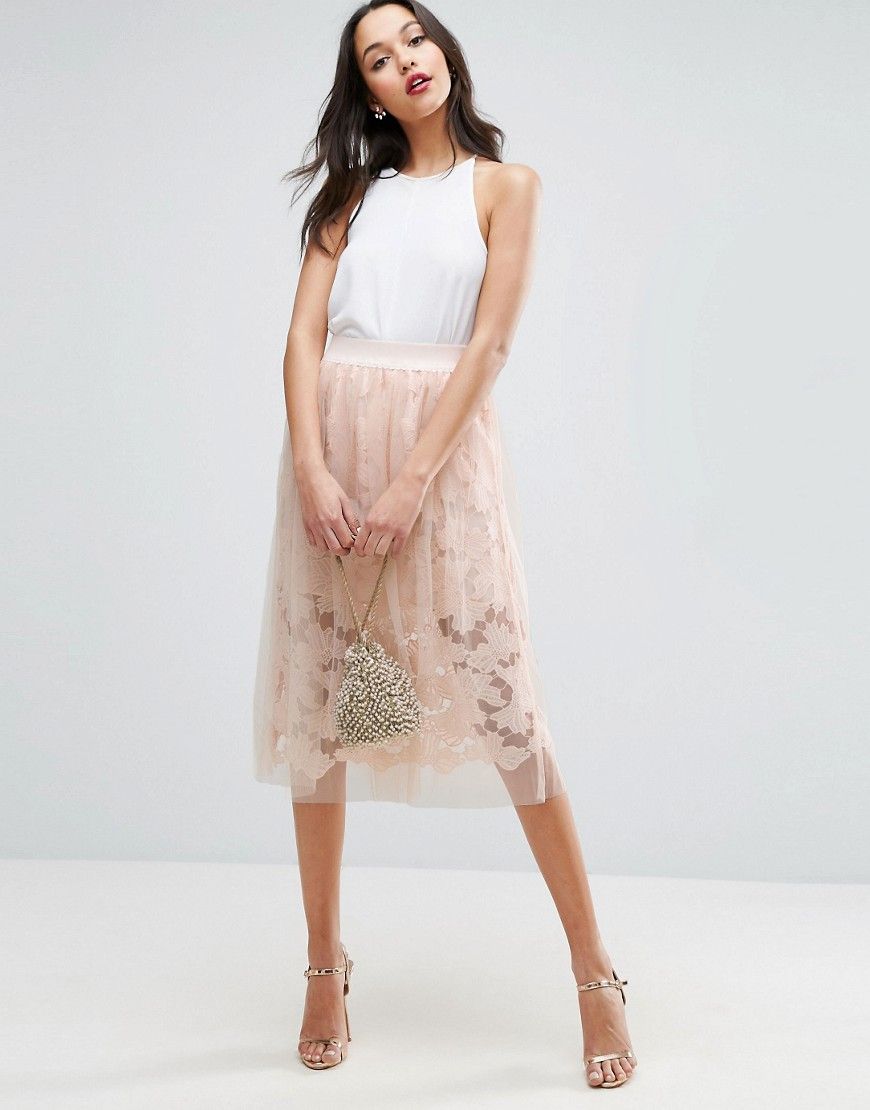 ASOS Lace Prom Skirt with Tulle Overlay - Pink | ASOS US