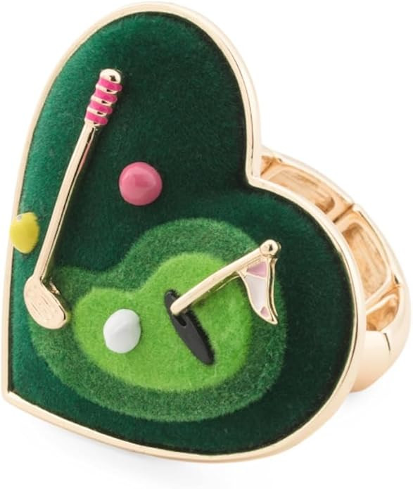 Betsey Johnson Gold Plated Golf Heart Ring, Stretch Fit, Heart Shape, Green | Amazon (US)
