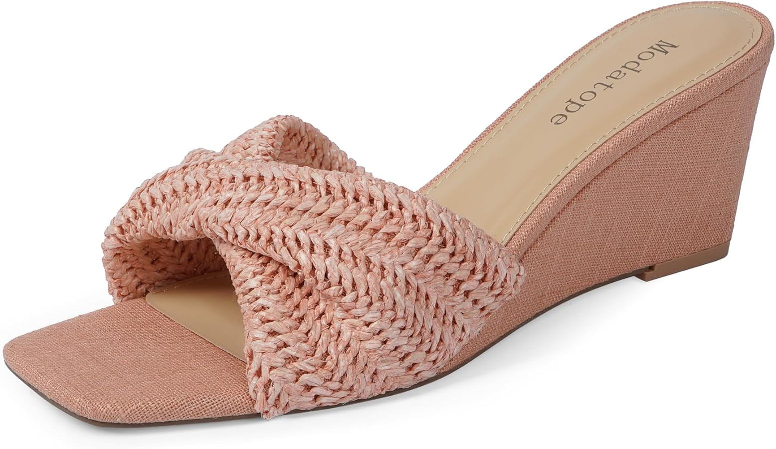 Modatope Wedge Sandals for Women Braided Wedge Heels Square Open Toe Raffia Dressy Womens Sandals | Amazon (US)